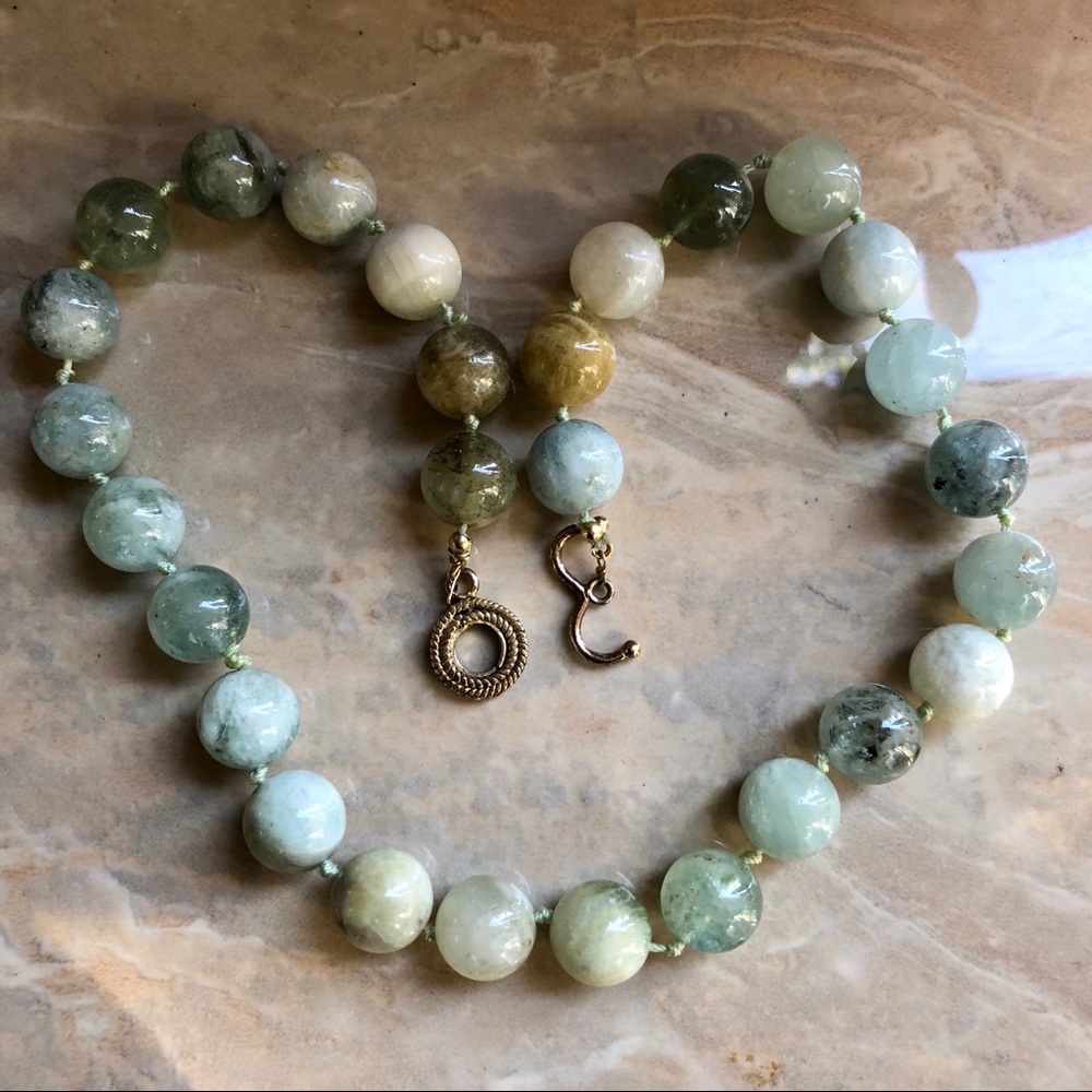 Large Prehnite Beads Vintage Necklace 20”
